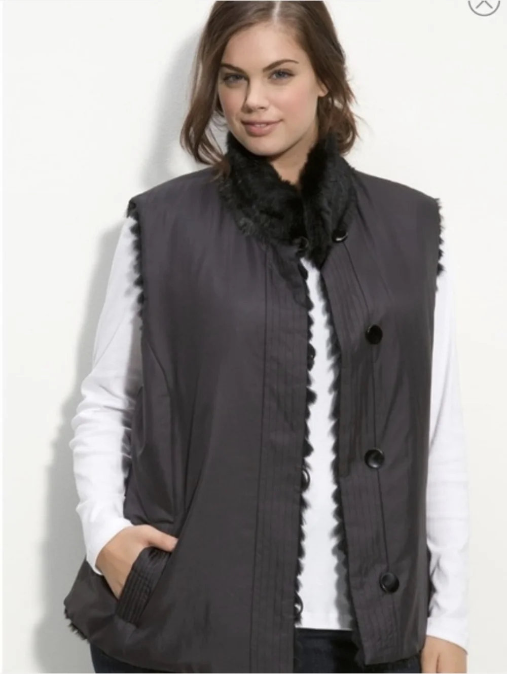 George Simonton Couture Genuine Rabbit Fur & Silk Reversible Vest Size 2X